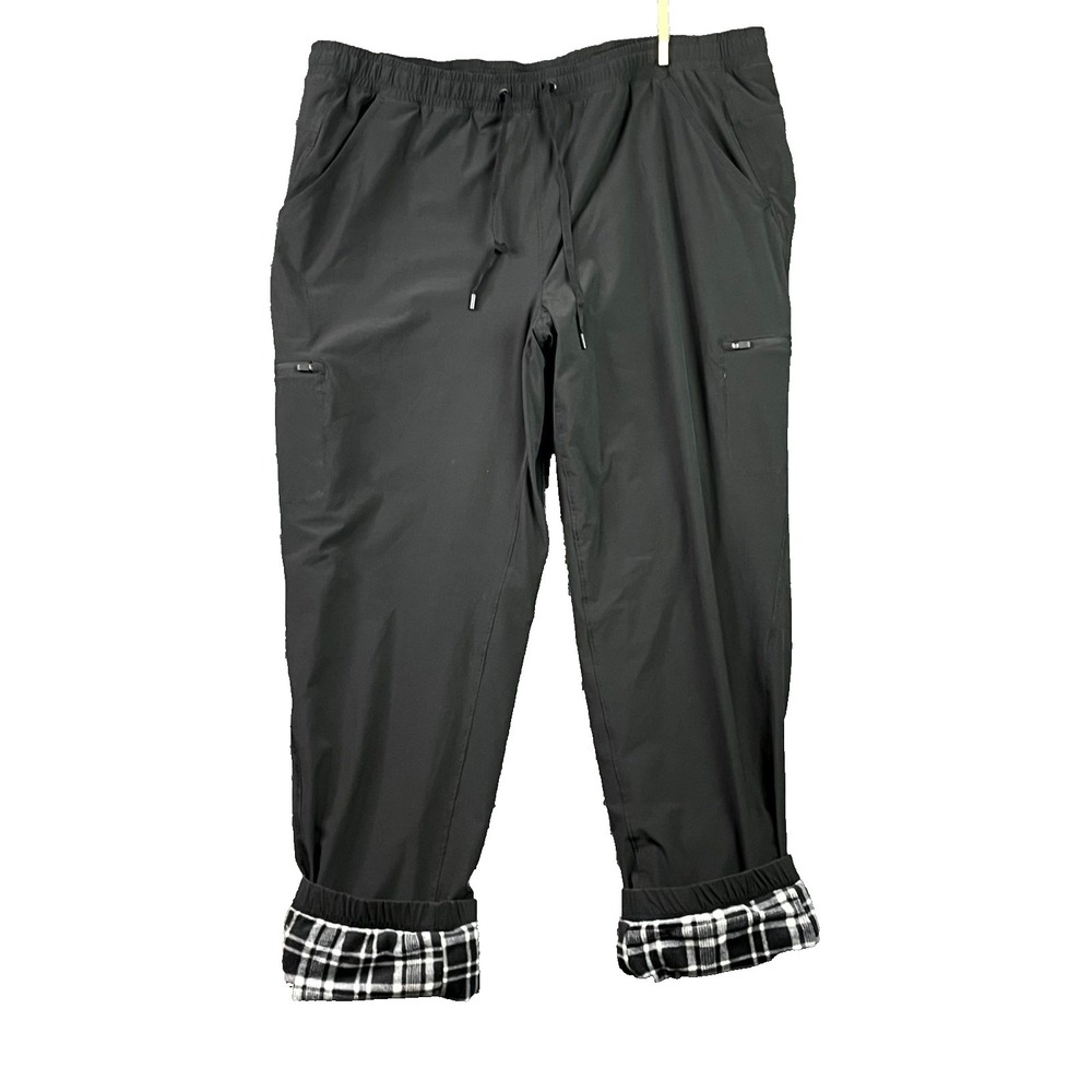 Eddie Bauer Polar Pants Women 42x31* Black Plaid Lined Drawstring Waist Athletic
